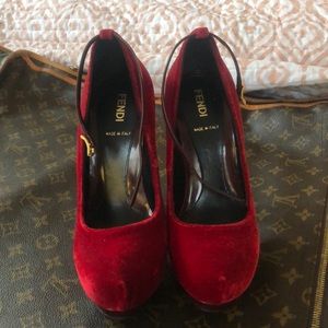 Fendi red velvet heels